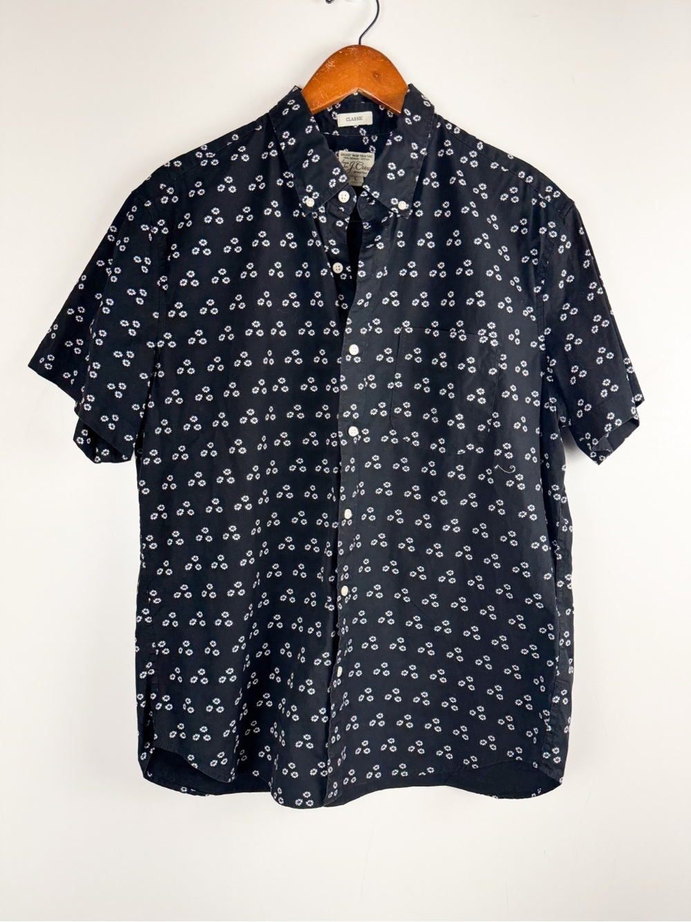 J.Crew Short-Sleeve Stretch Secret Wash Org Poplin Shirt Camp Daisy Print Sz L